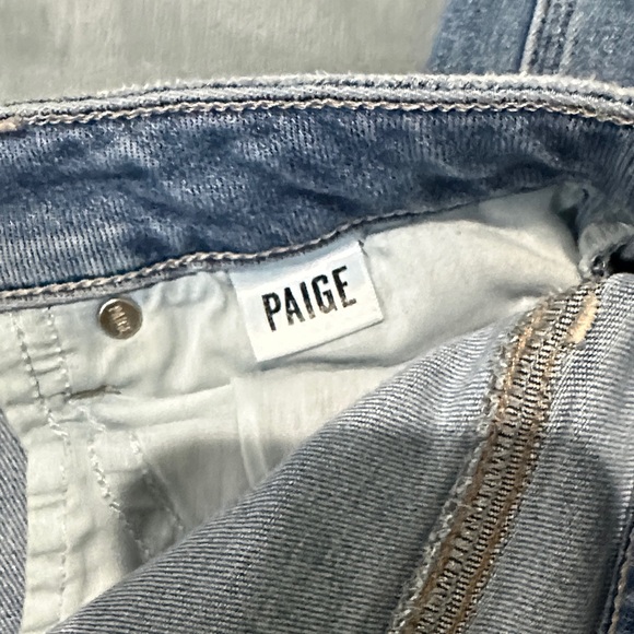 PAIGE Hoxton Slim Women's Distressed Lt Blue Cropped Frayed Jeans 29 See Details - Picture 11 of 14